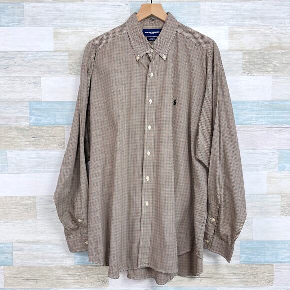 Ralph Lauren Golf Vintage Tilden Button Down Shirt Brown Plaid Cotton Mens XL - Picture 1 of 6